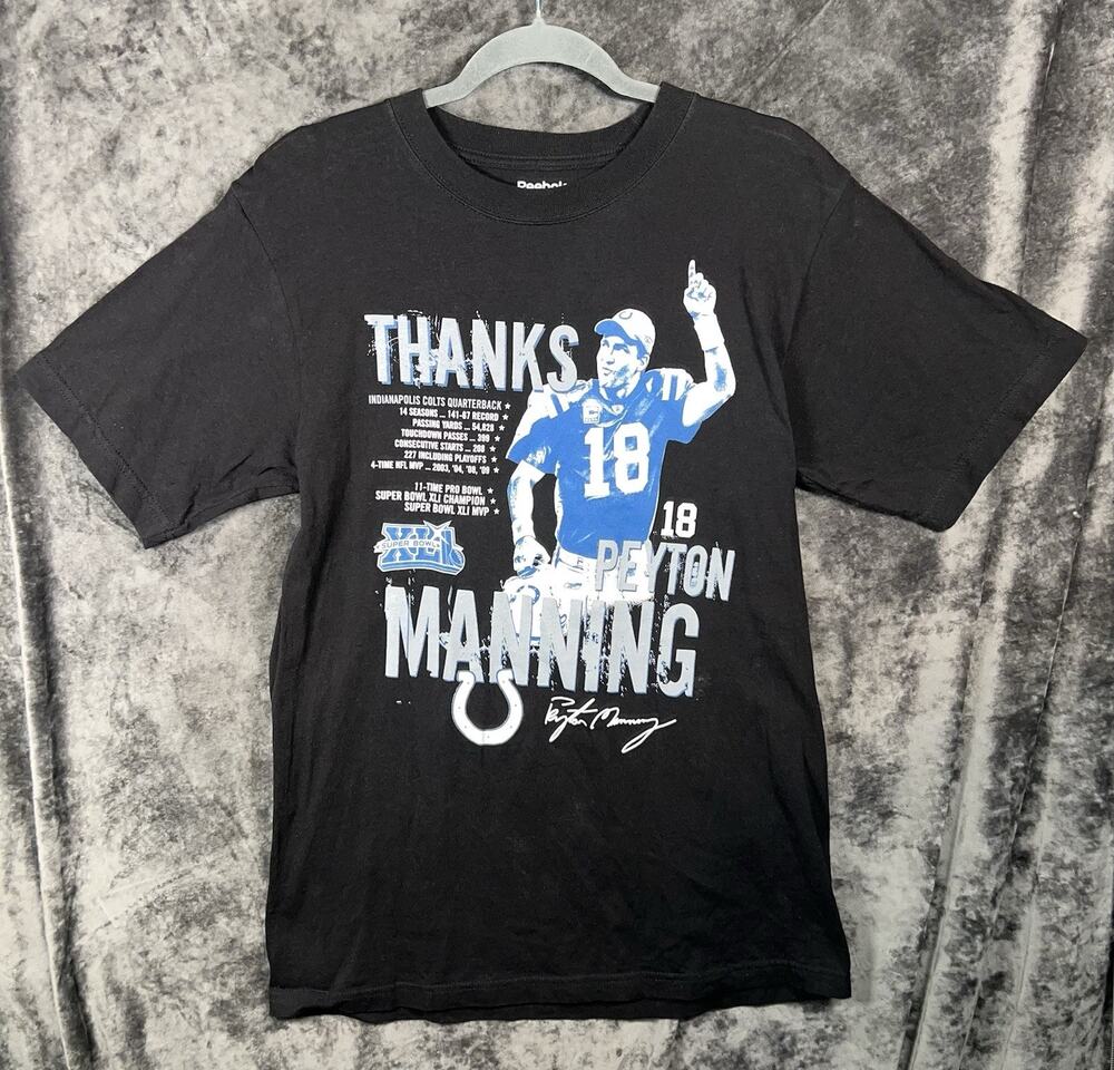 Reebok Colts Peyton Manning Tribute T-shirt Size Medium Black Graphic Tee